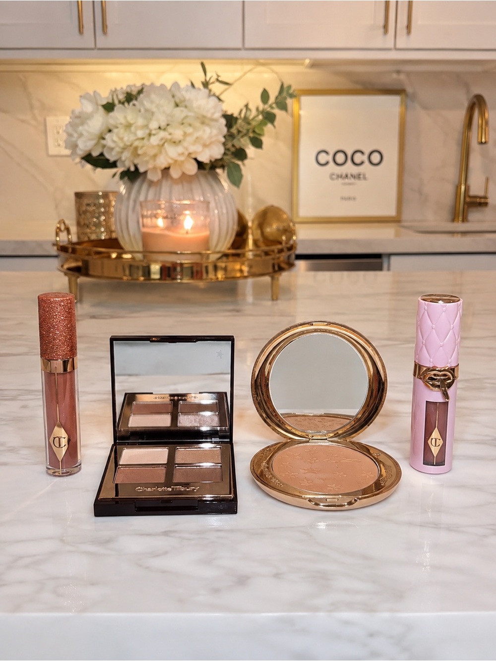 Charlotte Tilbury 4pc Pillow Talk Makeup Set Eyeshadow Highlighter Lip Gloss
